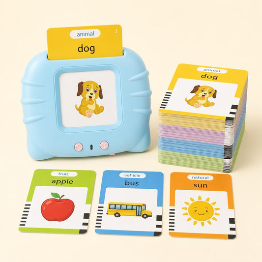 Blue talking flash card reader with picture cards