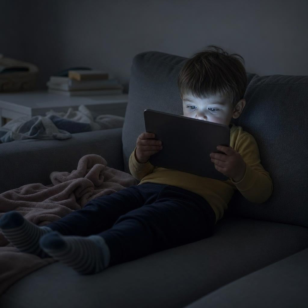 Toddler staring at a tablet